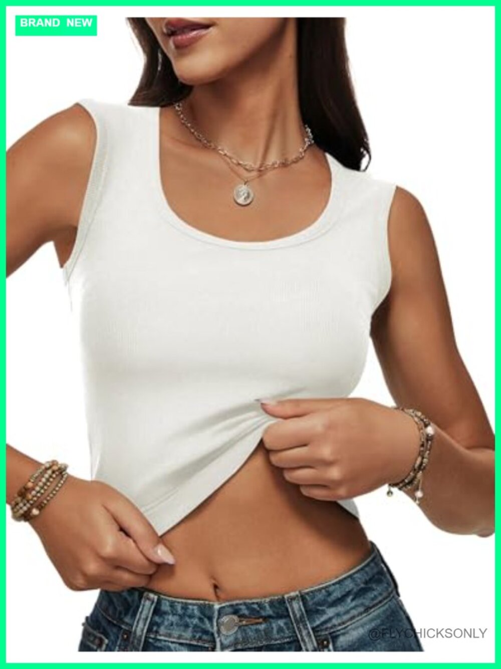 Women Ribbed Wide Strap Cropped Tank Top Slim Fit Scoop Neck Sleeveless
